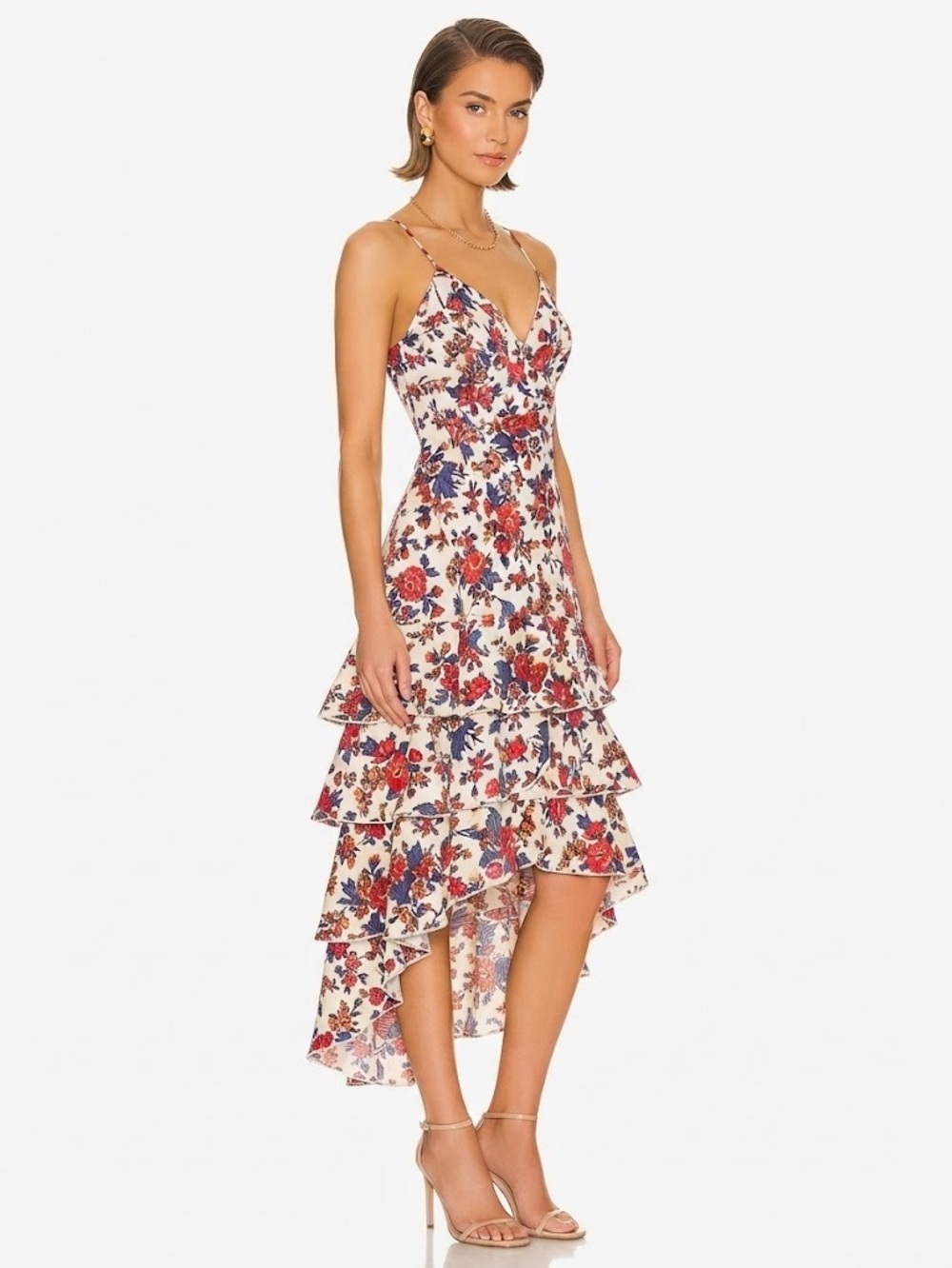 Betsy Johnson Silk Floral Print Tiered Dress Tie Neck Size 4